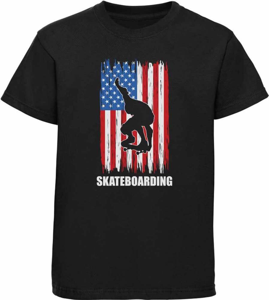 Printed kids T-shirt jumping skateboarder in front of USA flag